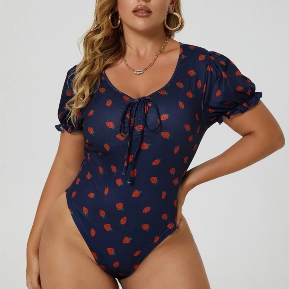 SHEIN Strawberry Blue Bodysuit XL